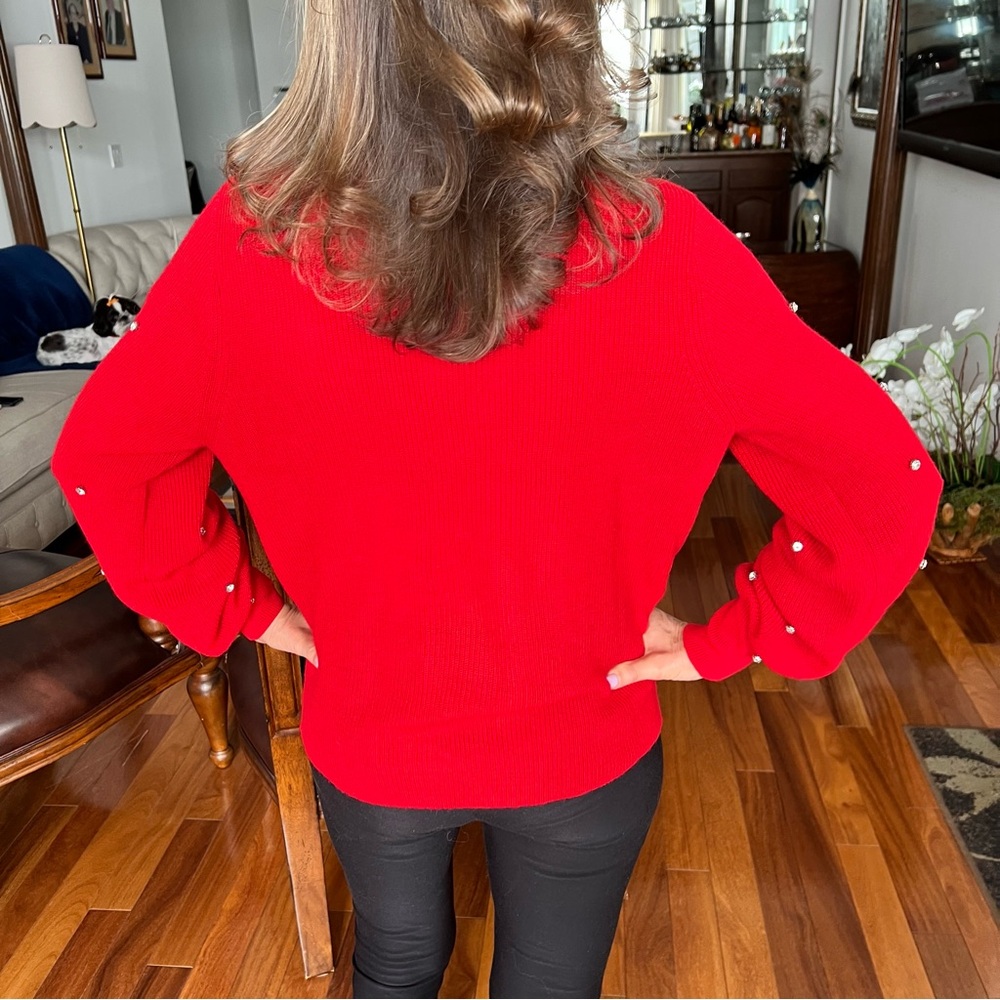 BNWT INC Red Sweater with Rhinestones- Size M - Picture 7 of 11